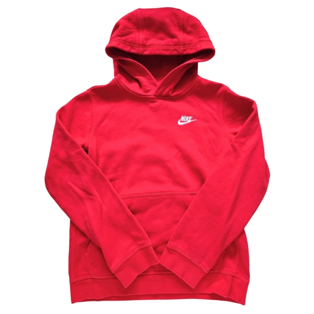 NIKE Club Fleece Pullover Hoodie Sweatshirt Red Size Large Youth Boys